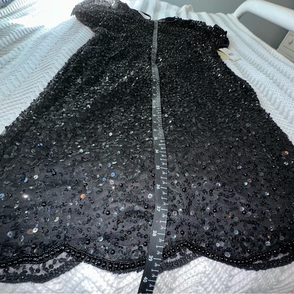 Adrianna Papell Black Flutter Sleeve Beaded Short Sequin Dress - NWT - 14 - Picture 9 of 12